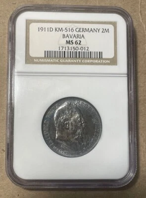 Bavaria (Germany) - 1911-D Silver 2 Mark (NGC MS 62) - Image 1 of 4