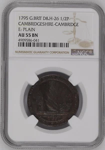 1795 Great Britain D&H-26 Half Penny Cambridgeshire - Cambridge - NGC AU 55 BN - Picture 1 of 4