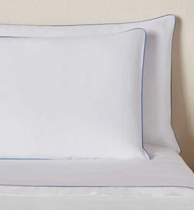 NEW Frette 4 PC Post Modern Sheet SET Cases White French Blue Cotton QUEEN - Picture 1 of 8