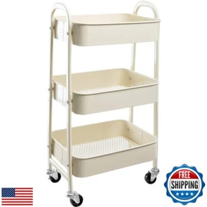AGTEK Makeup Cart, Movable Rolling Organizer Cart,3 Tier Metal Utility Cart, - Picture 1 of 5