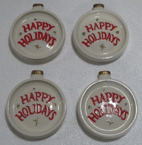 Vintage Ceramic Mold Christmas Coasters Hand Painted Ornament Happy Holidays - Picture 1 of 3