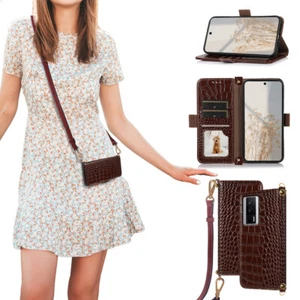 Genuine Leather Case for Xiaomi Card Bag Crossbody Bling Crocodile - Picture 1 of 14