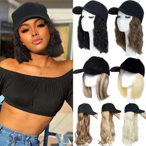 Baseball Hat Cap with Fake Hair Soft Long Wavy Hair Wigs Caps for Women 6"-18" - Picture 1 of 39
