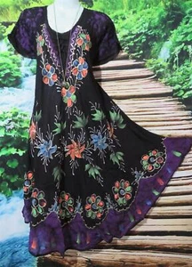 BOHO BLACK & PURPLE EMBROIDERED FLORAL LACE UP DRESS REG 12 -20 104 - 120 CMS - Picture 1 of 4
