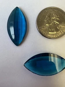 30x15 GERMAN STAINED GLASS DARK AQUA FLATBACK NAVETTE UNFOILED JEWELS (36 Pcs) - Picture 1 of 3