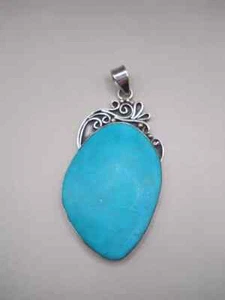Colgante de filigrana vintage de plata esterlina y turquesa grande hecho a mano joyería #255 - Imagen 1 de 3