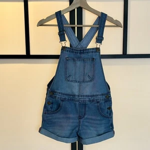 Tommy Hilfiger Overalls Bib Girl Blue Adjustable Shorts Denim 8-10. Distressed - Picture 1 of 17