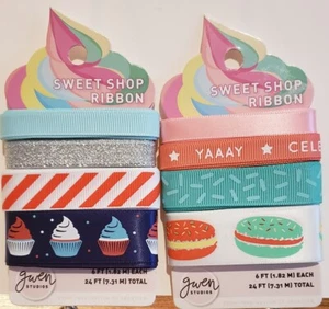 2PC - 8 Spools CUPCAKE & HAMBURGER & STRIPES COLLECTION Sweet Shop Ribbons - Picture 1 of 4
