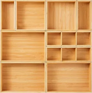 Schubladen Organizer Set Bambus Holz Aufbewahrungsboxen Eimer poliert stabil nachhaltig - Bild 1 von 25