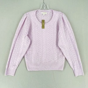 NWT J.Crew Womens Pointelle Cable-Knit Crewneck Sweater Size Large Lavender Wool - Picture 1 of 14