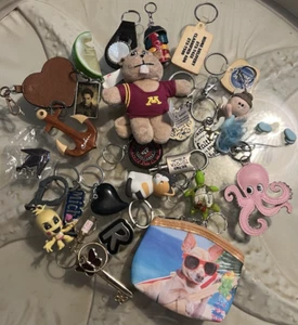 Key Chains Variety Lot of 24 Assorted Themes Sizes Colors Shapes Vintage to Now - Picture 1 of 8