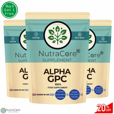 NUTRA CORE Alpha 100% Gpc 500mg Capsules-Effective &veg Kappen -cognitive & Sportler Stütze