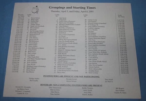 Pairings and Start Time Sheet ~ Masters Golf Tournament ~ April 5,6, 2001 - Picture 1 of 3