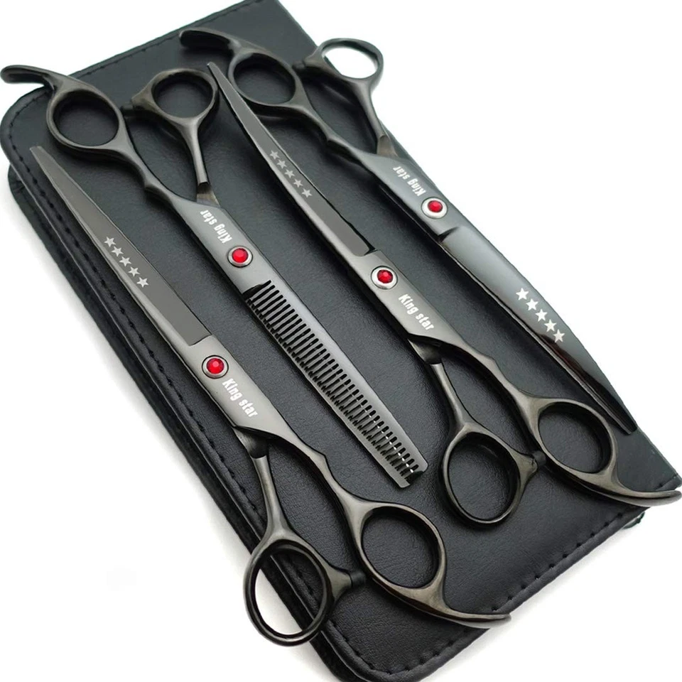7.0in Titanium Professional Pet Grooming Scissors Set Straight & Black