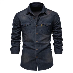 Camisa vaquera informal de color liso para hombre - Imagen 1 de 41