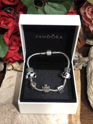 40. PANDORA ALE 925 Sterling Snake cord ANGEL "C" APPLE Glass Charm Bracelet 7+" - Image 1 of 4
