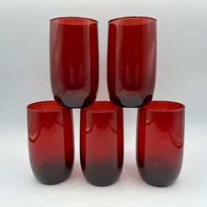 Anchor Hocking Roly Poly 9oz Flat Tumbler, Royal Ruby, Set of 5 - Picture 1 of 6