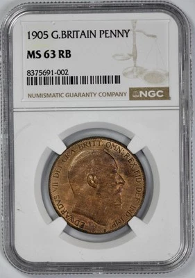 1905 Great Britain Penny NGC MS 63 RB Red Brown - Image 1 of 4