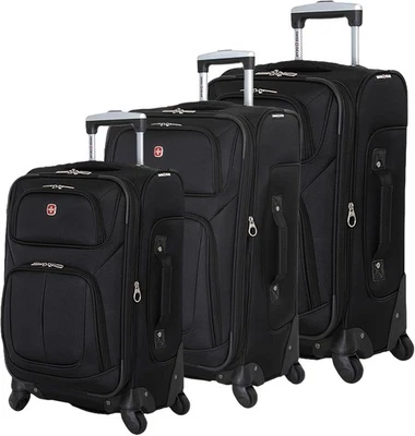 Equipaje Expandible SwissGear Sion Lado Suave Negro 3 piezas RUEDAS RAYADAS 21"/25"/29" Foto 1 de 4