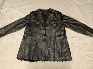 Giacca Via Accenti pelle GRIGIO taglio laser frange stile pizzo taglia A8 - Foto 1 di 12