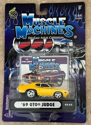 Muscle Machines '69 GTO Judge Yellow 1:64 Die-cast 03-63 - Image 1 of 4