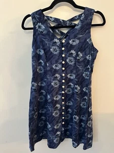 Vintage Floral Dress Pearl Button Front Cottage Y2K 90s Sz.3/4 Blue Strappy Back - Picture 1 of 8