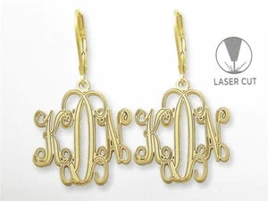 Special Order 3 Letter Initial Sterling Silver Monogram Earring Unique Laser Cut - Picture 1 of 1