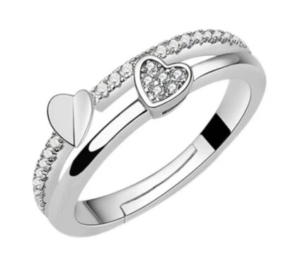 Damenring Herz mit Zirkonia Ring größenverstellbar Damen Silber 925 Geschenk - Bild 1 von 4