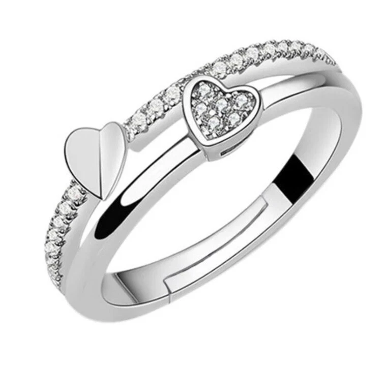 Damenring Herz mit Zirkonia Ring größenverstellbar Damen Silber 925 Geschenk - Bild 1 von 4