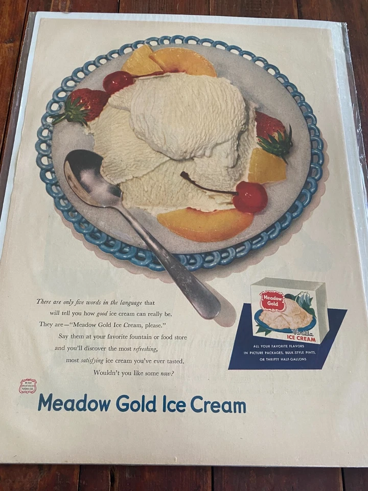 Anuncio lácteo helado vainilla dorado prado 1952 vintage Foto 1 de 1