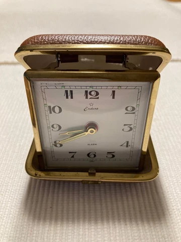 Vintage Endura "Starlet" Hard Case Folding Travel Wind Up Alarm Clock Cover