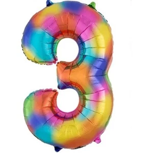 Rainbow Party Supplies Foil Balloon Birthday Number 3 Multi Colour Girl Boy 3rd - Picture 1 of 1