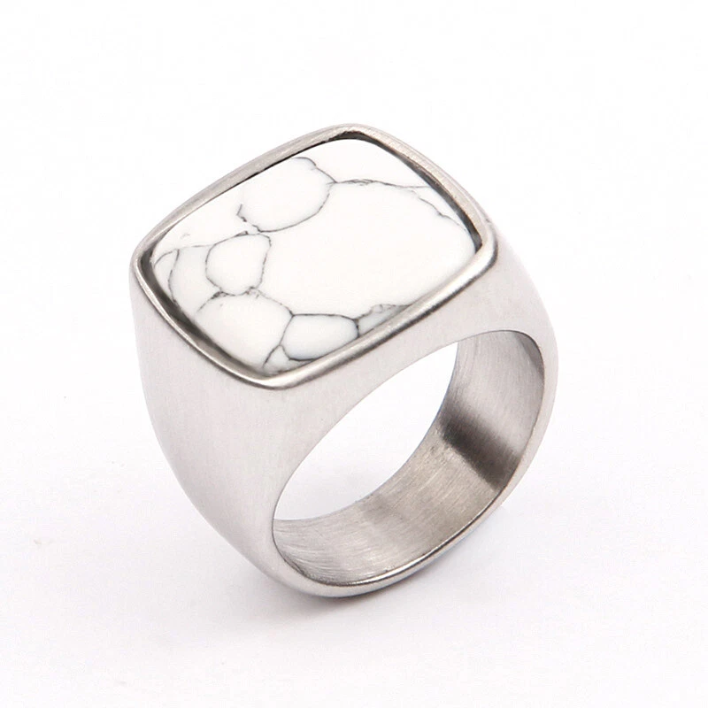 Anillo de boda vintage blanco turquesa para hombre acero inoxidable macizo plata talla 6-15 Foto 1 de 1