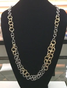 NF3776 DESIGNER INSPIRED UNIQUE TWO TONE METAL NECKLACE - Picture 1 of 1