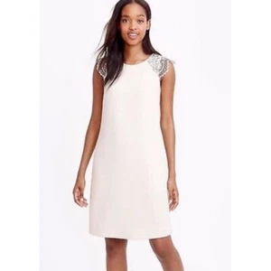 J CREW Petit Size 0P Lace Shoulder Shift Dress Ivory Lined Zip Back Career NWT - Picture 1 of 7