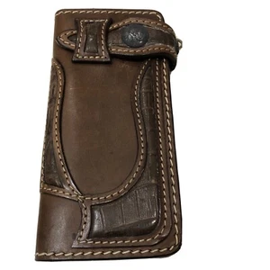 Genuine 100% Leather Crocodile Skin Bi Fold Wallet 92.5% Sterling Silver Concho - Bild 1 von 12