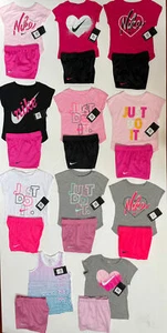 NWT NIKE Girls 2PC Capped Sleeve Tee & Mesh Shorts; Sizes 4, 5, 6, 6X - Picture 1 of 12