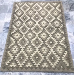 Alfombra Kilim azteca afgana hecha a mano Kilim de lana natural sin teñir para sala de estar 121x177 cm - Imagen 1 de 3