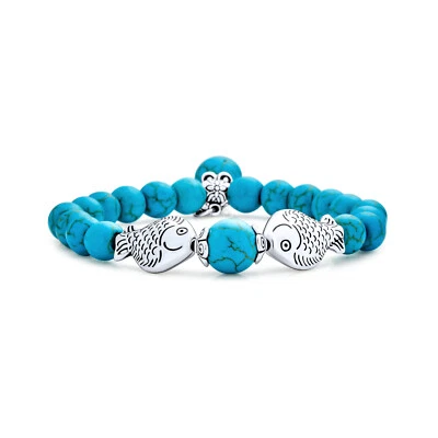 Nautical Gemstone Fish Pisces Boat Anchor Charm Bead Stretch Bracelet - Image 1 of 4
