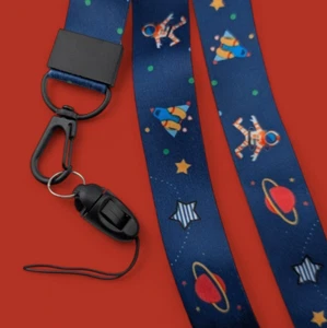ASTRONAUT LANYARD space man rocket ship planet astronomy scifi key ring strap Y2 - Picture 1 of 6