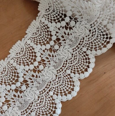 4 Yards 6" Wide Vintage Cotton Crochet Victorian Flower Lace Trims Ivory m0224 - Image 1 of 2