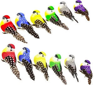 12Pcs Fake Birds Realistic Artificial Feathered Birds Ornament Sparrow with Wire - Picture 1 of 9
