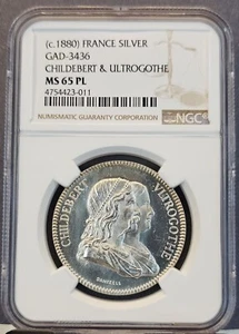 1880 FRANCE SILVER MEDAL GAD-3436 CHILDEBERT & ULTROGOTHE NGC MS 65 PL TOP POP - Picture 1 of 3