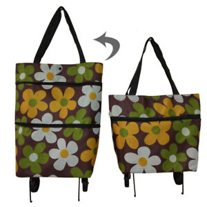Folding Shopping Bag With Wheels Portable Trolley Bag Grocery Bag Reusable US