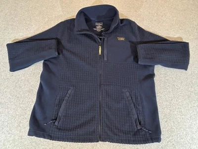 LL Bean Jacket Men Large Blue Zip Grid Mountain Classic Windproof Fleece Thermal - Image 1 of 4
