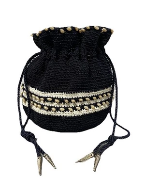 Vintage 40s Navy Nautical Pearls Cinch Pouch Handbag Bag Purse Fabric - Image 1 of 4