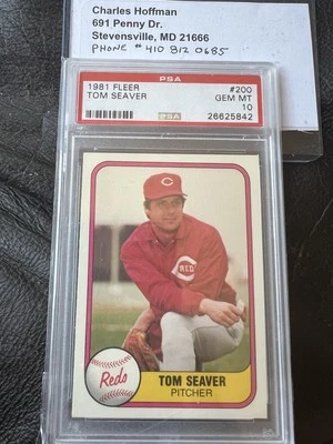 1981 FLEER #200 TOM SEAVER REDS HOF PSA 10 - Image 1 of 4