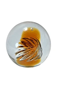 Vtg Air-Twist Spiral Blenko? Controlled Bubble MCM Art Glass Amber Paperweight - Picture 1 of 9
