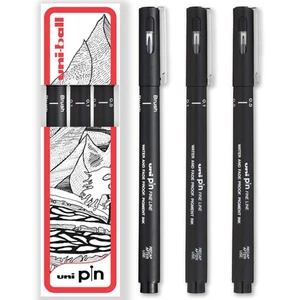 Uni Pin Fineliner Drawing Pen Set - 0.1mm, 0.5mm & Brush Tips - Picture 1 of 7