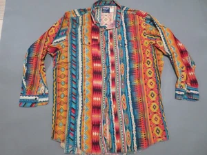 Camicia vintage Wrangler uomo XL Aztec Southwestern cowboy western anni 90 vibrante - Foto 1 di 8
